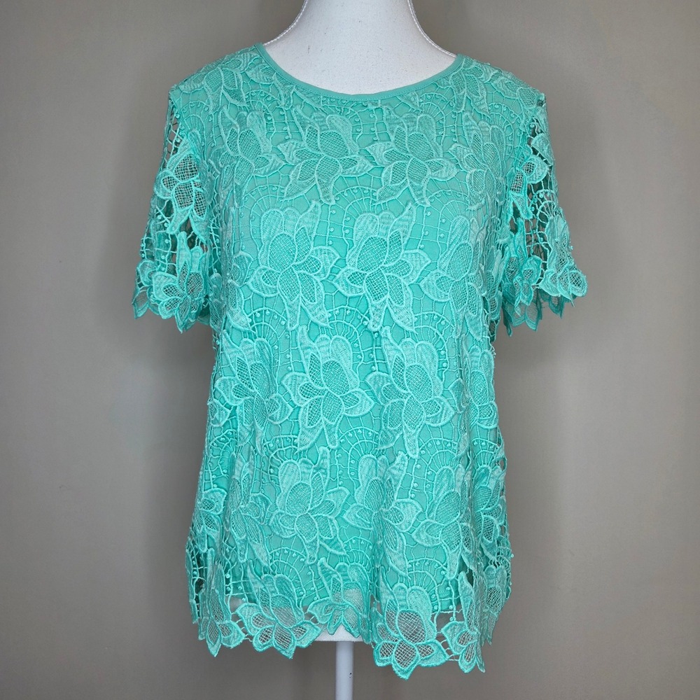 Philosophy Republic Clothing‎ Mint Green Floral Lace Short Sleeve Top Small